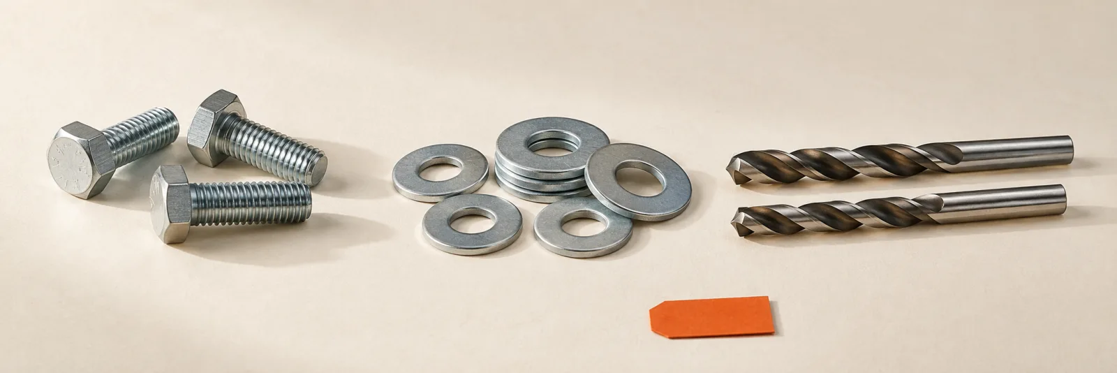 Fasteners and drill bits representing products in a trade ordering catalogue